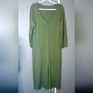 Jessica London Knit Duster Cardigan Sweater Long Green Size 12